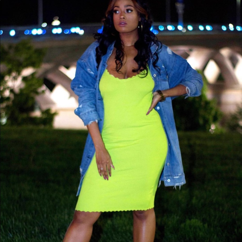 Lime spaghetti strap midi dress